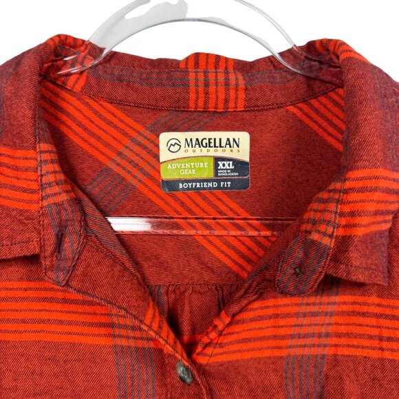 Grunge Rock Gorpcore Magellan‎ Red Plaid Boyfriend Button-Up Shirt XXL Flannel - Picture 3 of 9